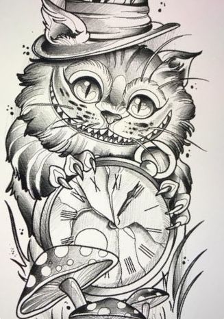 Boceto para tatuar el gato de Alice in wonderful - tatuaje de gato boceto